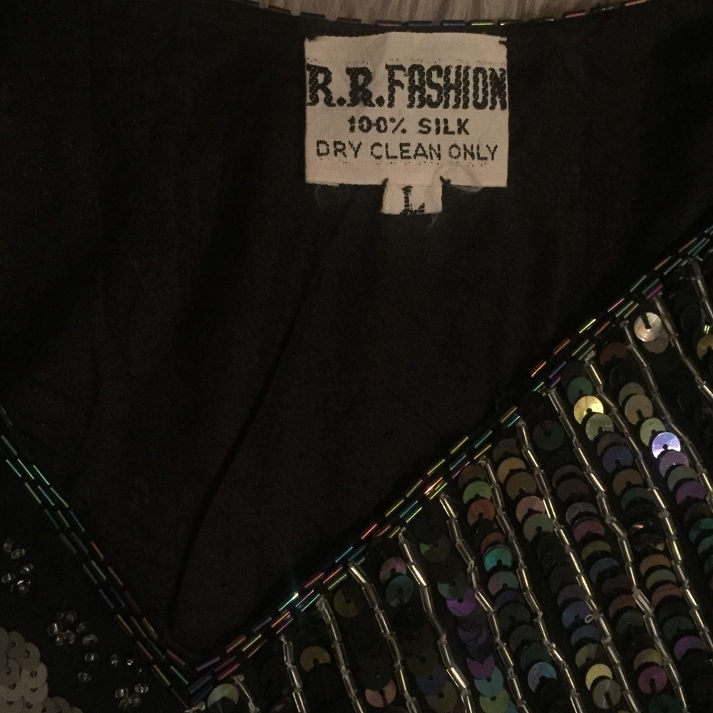 Beaded silk blouse vintage sz Large - Picture 4 of 5